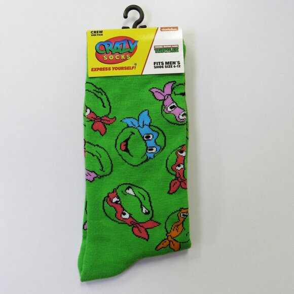 Green Teenage Mutant Ninja Turtle Print Fun Novelty Men's Crew Socks NEW - Picture 1 of 2
